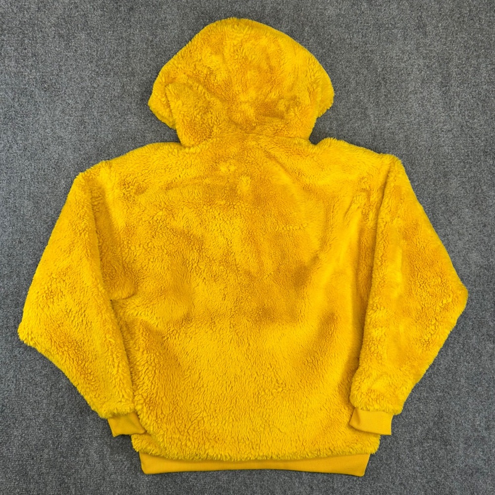 ASOS Mens Small Mustard Yellow Borg Fleece Hoodie Teddy Pullover Sweatshirt